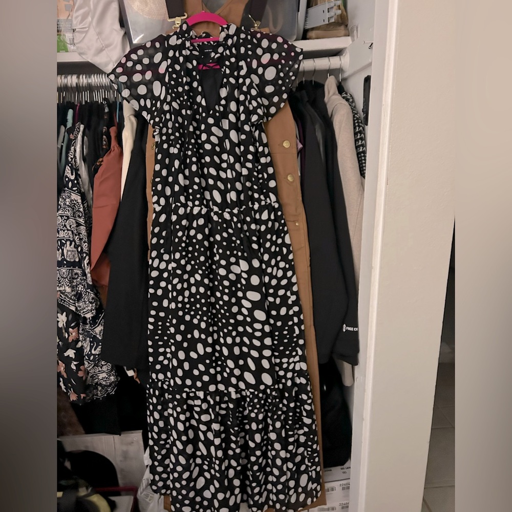 Long white and black polka dot dress maxi